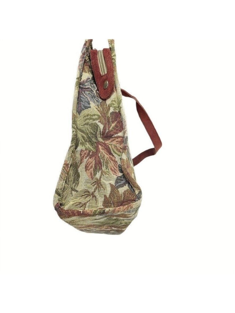 Ricardo Beverly Hills Tapestry Tote Bag With Suede Trim Leaf Pattern Zipper Top - Picture 5 of 16